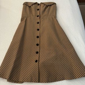 Tan and black polka dot strapless Tibi dress SZ 4